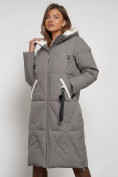 Оптом Пальто утепленное с капюшоном зимнее женское цвета хаки 132227Kh, фото 28
