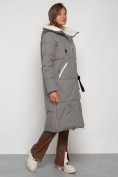 Оптом Пальто утепленное с капюшоном зимнее женское цвета хаки 132227Kh в Сочи, фото 3