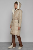 Оптом Пальто утепленное с капюшоном зимнее женское бежевого цвета 1322367B, фото 6