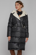 Оптом Пальто утепленное с капюшоном зимнее женское черного цвета 1322367Ch в Волгоградке, фото 14