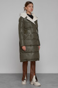 Оптом Пальто утепленное с капюшоном зимнее женское цвета хаки 1322367Kh, фото 3