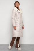 Оптом Пальто утепленное с капюшоном зимнее женское бежевого цвета 132255B в Казани, фото 2