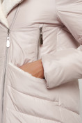 Оптом Пальто утепленное с капюшоном зимнее женское бежевого цвета 132255B в Санкт-Петербурге, фото 18