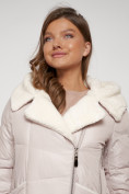 Оптом Пальто утепленное с капюшоном зимнее женское бежевого цвета 132255B в Казани, фото 21