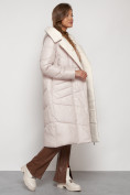 Оптом Пальто утепленное с капюшоном зимнее женское бежевого цвета 132255B в Перми, фото 7