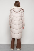 Оптом Пальто утепленное с капюшоном зимнее женское бежевого цвета 132255B, фото 8
