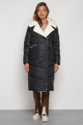 Оптом Пальто утепленное с капюшоном зимнее женское черного цвета 132255Ch в Челябинске