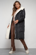 Оптом Пальто утепленное с капюшоном зимнее женское черного цвета 132255Ch в Воронеже, фото 16