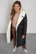 Оптом Пальто утепленное с капюшоном зимнее женское черного цвета 132255Ch, фото 19