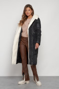 Оптом Пальто утепленное с капюшоном зимнее женское черного цвета 132255Ch в Екатеринбурге, фото 25
