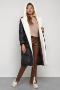 Оптом Пальто утепленное с капюшоном зимнее женское черного цвета 132255Ch, фото 28