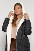 Оптом Пальто утепленное с капюшоном зимнее женское черного цвета 132255Ch, фото 29
