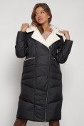 Оптом Пальто утепленное с капюшоном зимнее женское черного цвета 132255Ch, фото 6
