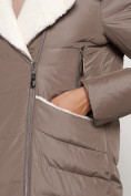 Оптом Пальто утепленное с капюшоном зимнее женское коричневого цвета 132255K, фото 11
