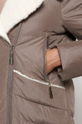 Оптом Пальто утепленное с капюшоном зимнее женское коричневого цвета 132255K, фото 12