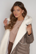 Оптом Пальто утепленное с капюшоном зимнее женское коричневого цвета 132255K, фото 19
