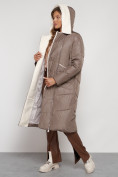 Оптом Пальто утепленное с капюшоном зимнее женское коричневого цвета 132255K, фото 28