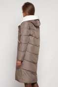 Оптом Пальто утепленное с капюшоном зимнее женское коричневого цвета 132255K, фото 5