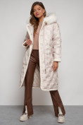 Оптом Пальто утепленное с капюшоном зимнее женское бежевого цвета 132290B в Санкт-Петербурге, фото 16