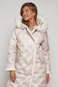 Оптом Пальто утепленное с капюшоном зимнее женское бежевого цвета 132290B в Перми, фото 7