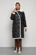 Оптом Пальто утепленное с капюшоном зимнее женское черного цвета 132290Ch в Екатеринбурге, фото 5