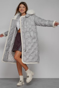Оптом Пальто утепленное с капюшоном зимнее женское светло-серого цвета 132290SS, фото 12