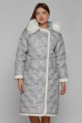 Оптом Пальто утепленное с капюшоном зимнее женское светло-серого цвета 132290SS, фото 5