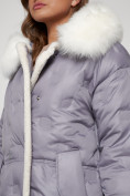 Оптом Пальто утепленное с капюшоном зимнее женское серого цвета 132290Sr в Уфе, фото 13