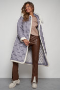 Оптом Пальто утепленное с капюшоном зимнее женское серого цвета 132290Sr в Новосибирске, фото 18