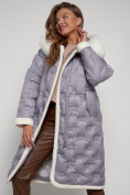 Оптом Пальто утепленное с капюшоном зимнее женское серого цвета 132290Sr в Екатеринбурге, фото 19
