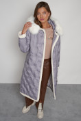Оптом Пальто утепленное с капюшоном зимнее женское серого цвета 132290Sr в Перми, фото 21