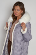 Оптом Пальто утепленное с капюшоном зимнее женское серого цвета 132290Sr в Самаре, фото 22
