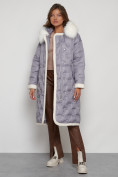 Оптом Пальто утепленное с капюшоном зимнее женское серого цвета 132290Sr в Омске, фото 23