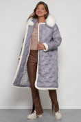 Оптом Пальто утепленное с капюшоном зимнее женское серого цвета 132290Sr в Санкт-Петербурге, фото 24