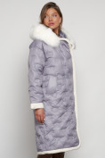 Оптом Пальто утепленное с капюшоном зимнее женское серого цвета 132290Sr в Воронеже, фото 3