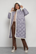 Оптом Пальто утепленное с капюшоном зимнее женское серого цвета 132290Sr, фото 26