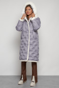 Оптом Пальто утепленное с капюшоном зимнее женское серого цвета 132290Sr в Перми, фото 5