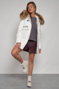 Оптом Куртка зимняя женская модная с мехом белого цвета 132298Bl в Казани, фото 26