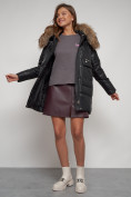 Оптом Куртка зимняя женская модная с мехом черного цвета 132298Ch в Казани, фото 18