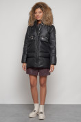 Оптом Куртка зимняя женская модная с мехом черного цвета 132298Ch в Казани, фото 5