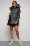 Оптом Куртка зимняя женская модная с мехом темно-серого цвета 132298TC в Казани, фото 18
