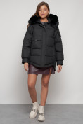 Оптом Куртка зимняя женская модная с мехом черного цвета 13301Ch в Казани