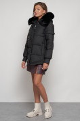 Оптом Куртка зимняя женская модная с мехом черного цвета 13301Ch в Казани, фото 2