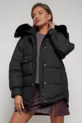 Оптом Куртка зимняя женская модная с мехом черного цвета 13301Ch в Казани, фото 22
