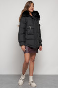 Оптом Куртка зимняя женская модная с мехом черного цвета 13301Ch в Казани, фото 3