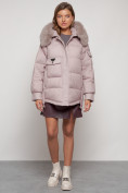 Оптом Куртка зимняя женская модная с мехом светло-коричневого цвета 13301SK в Екатеринбурге