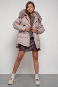 Оптом Куртка зимняя женская модная с мехом светло-коричневого цвета 13301SK в Казани, фото 14