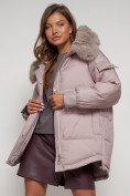 Оптом Куртка зимняя женская модная с мехом светло-коричневого цвета 13301SK в Казани, фото 15