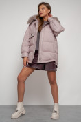 Оптом Куртка зимняя женская модная с мехом светло-коричневого цвета 13301SK в Казани, фото 16