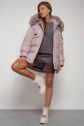 Оптом Куртка зимняя женская модная с мехом светло-коричневого цвета 13301SK в Казани, фото 17